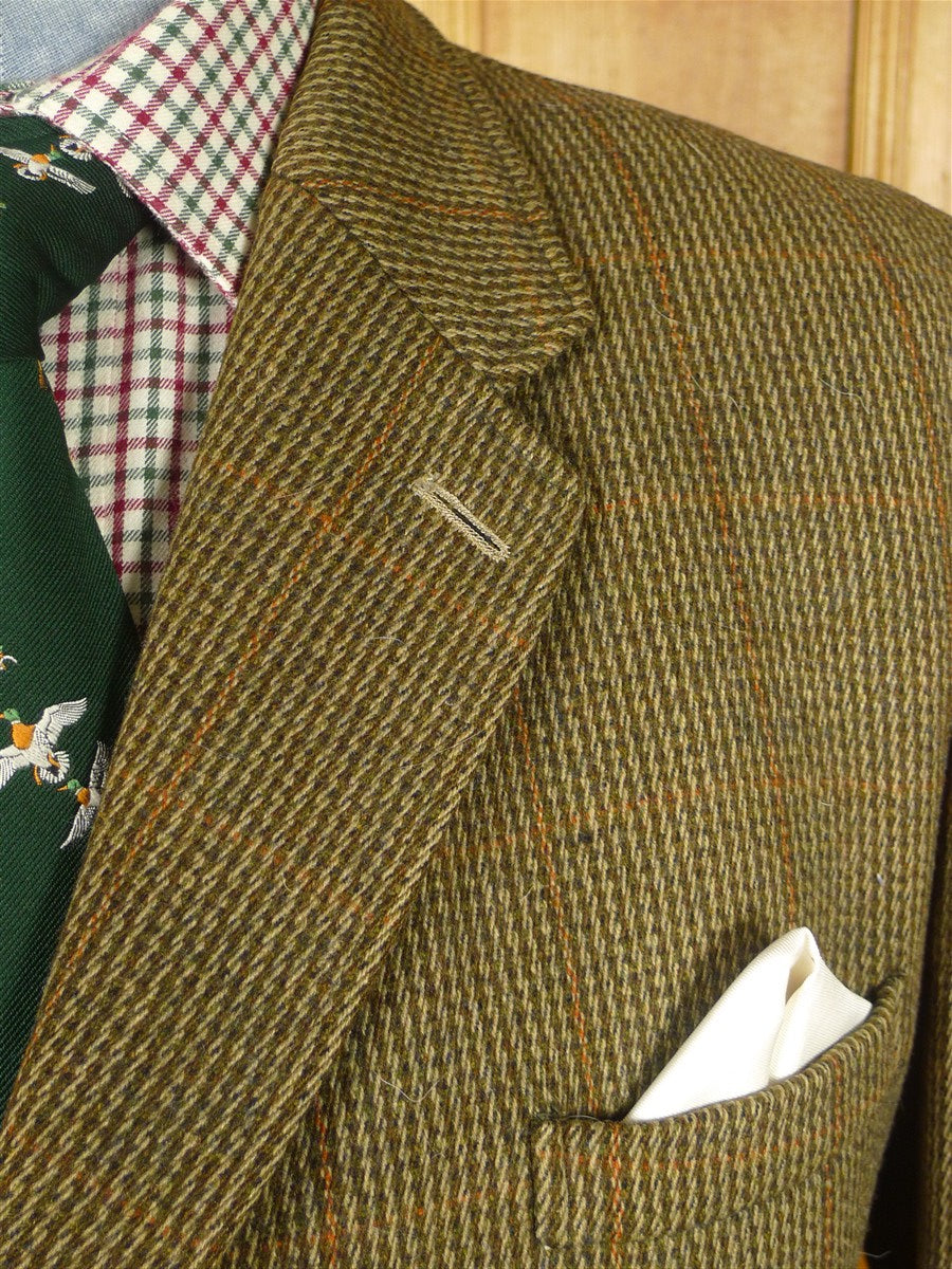 26/0224 superb vintage heavyweight harry hall tweed hacking jacket w/ ghillie collar & poacher pocket 43 long