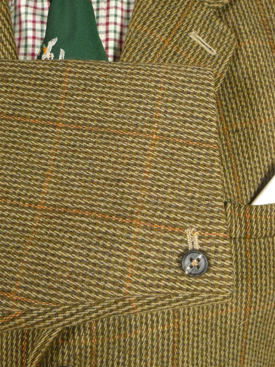 26/0224 superb vintage heavyweight harry hall tweed hacking jacket w/ ghillie collar & poacher pocket 43 long