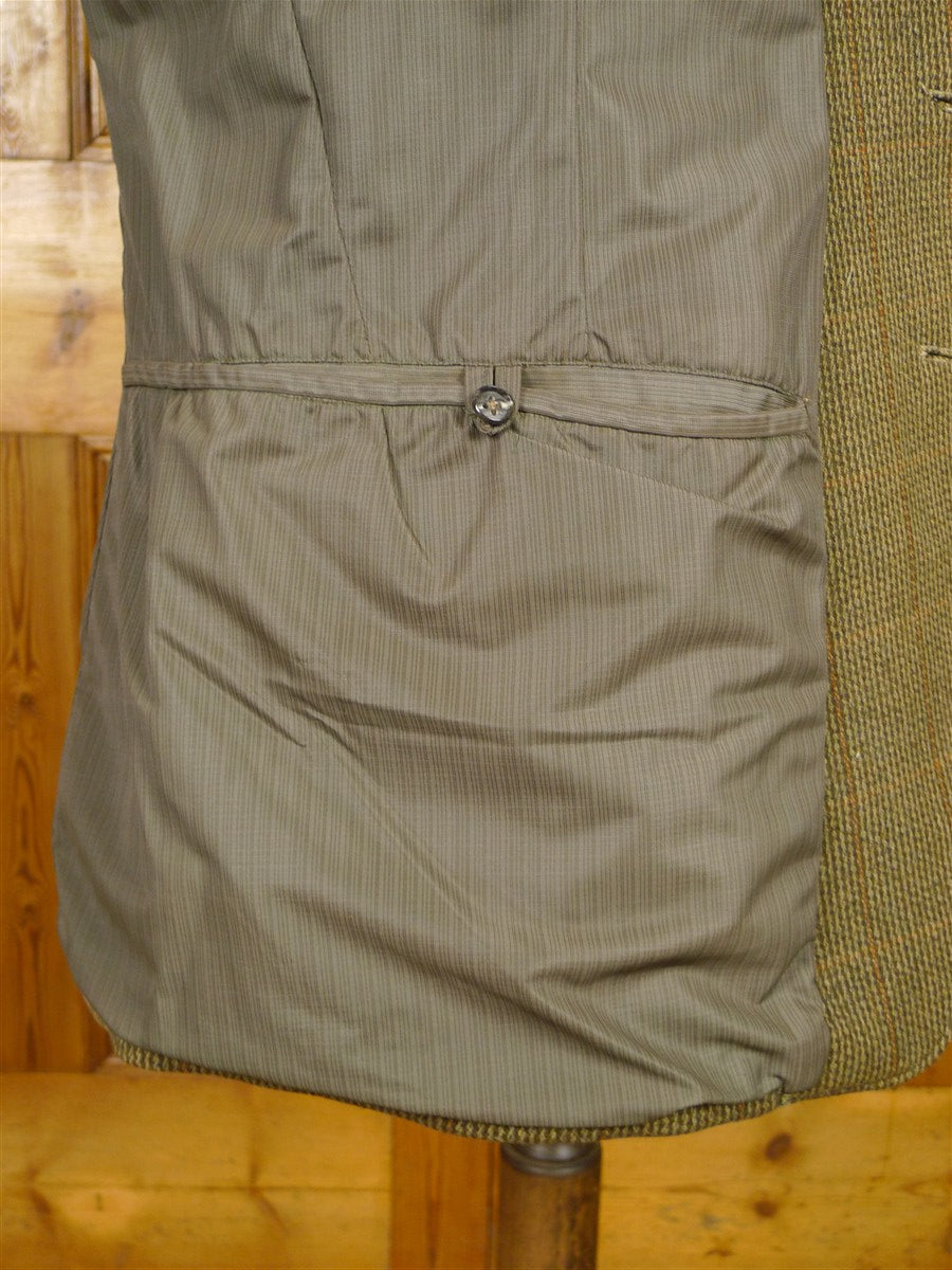 26/0224 superb vintage heavyweight harry hall tweed hacking jacket w/ ghillie collar & poacher pocket 43 long