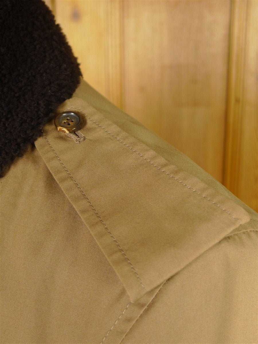 26/0230 nearly new aquascutum tan brown d/b lightweight pea coat raincoat w/ faux fur collar 38