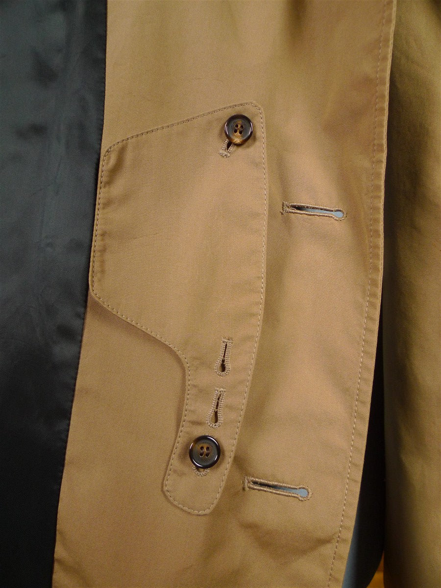 26/0230 nearly new aquascutum tan brown d/b lightweight pea coat raincoat w/ faux fur collar 38