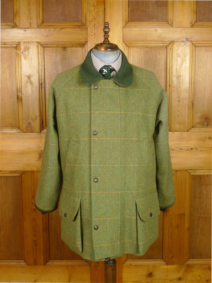 26/0235 immaculate extra-heavyweight isaac walton's custom grade green wp check shooting field coat 44