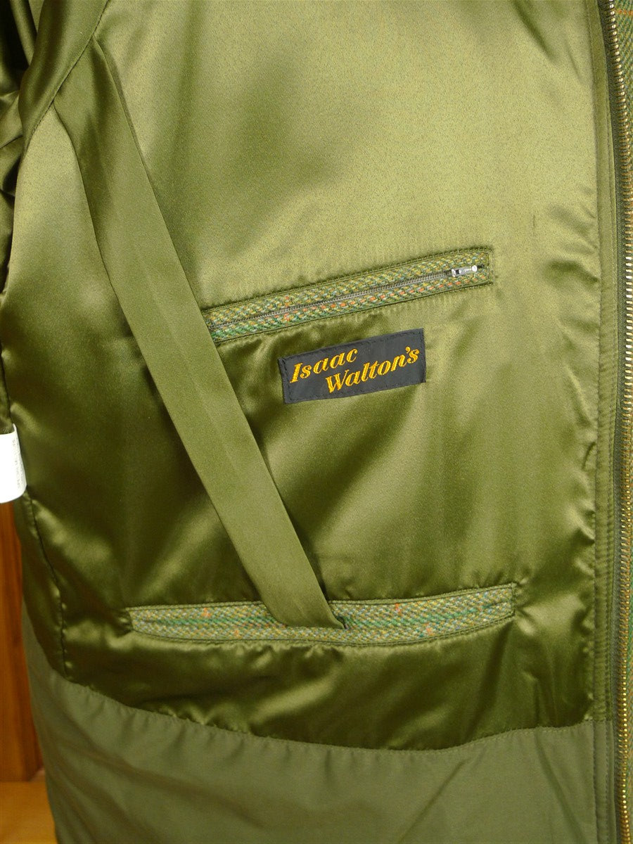 26/0235 immaculate extra-heavyweight isaac walton's custom grade green wp check shooting field coat 44