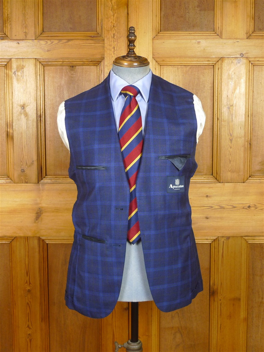 26/0233 mint unworn aquascutum london wool & 15% silk blue wp check unlined sports jacket blazer 38 regular