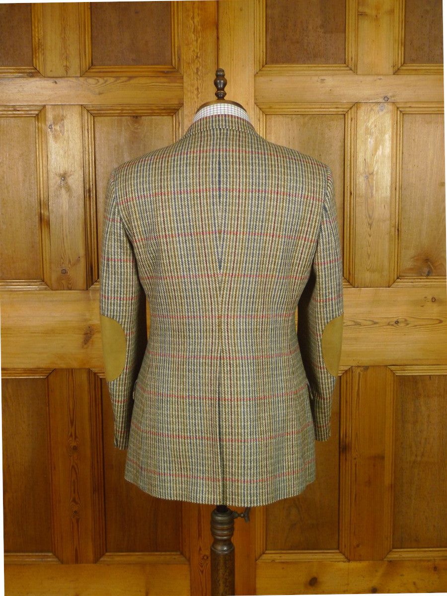 26/0245 immaculate daks signature brown gun check tweed sports jacket blazer w/ suede trims & ghillie collar 40 regular