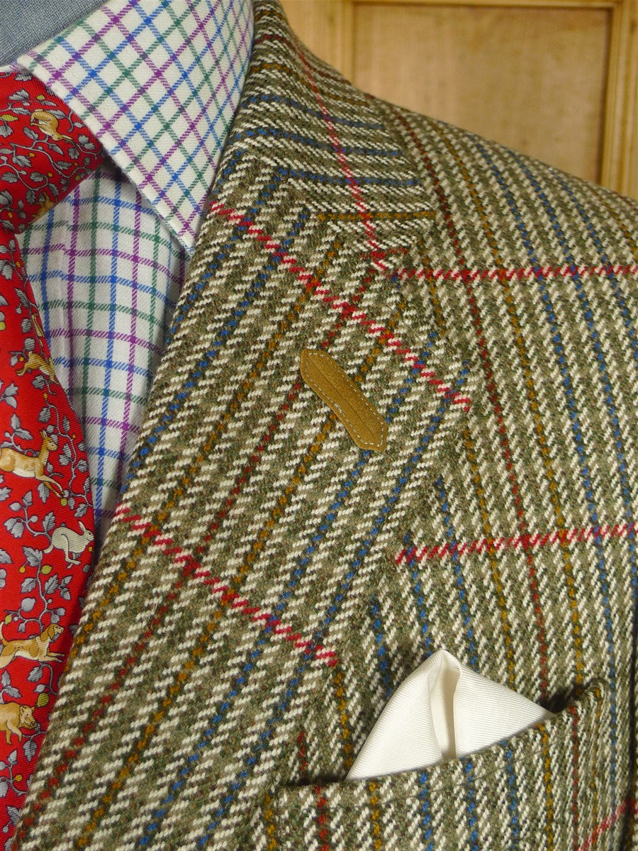 26/0245 immaculate daks signature brown gun check tweed sports jacket blazer w/ suede trims & ghillie collar 40 regular
