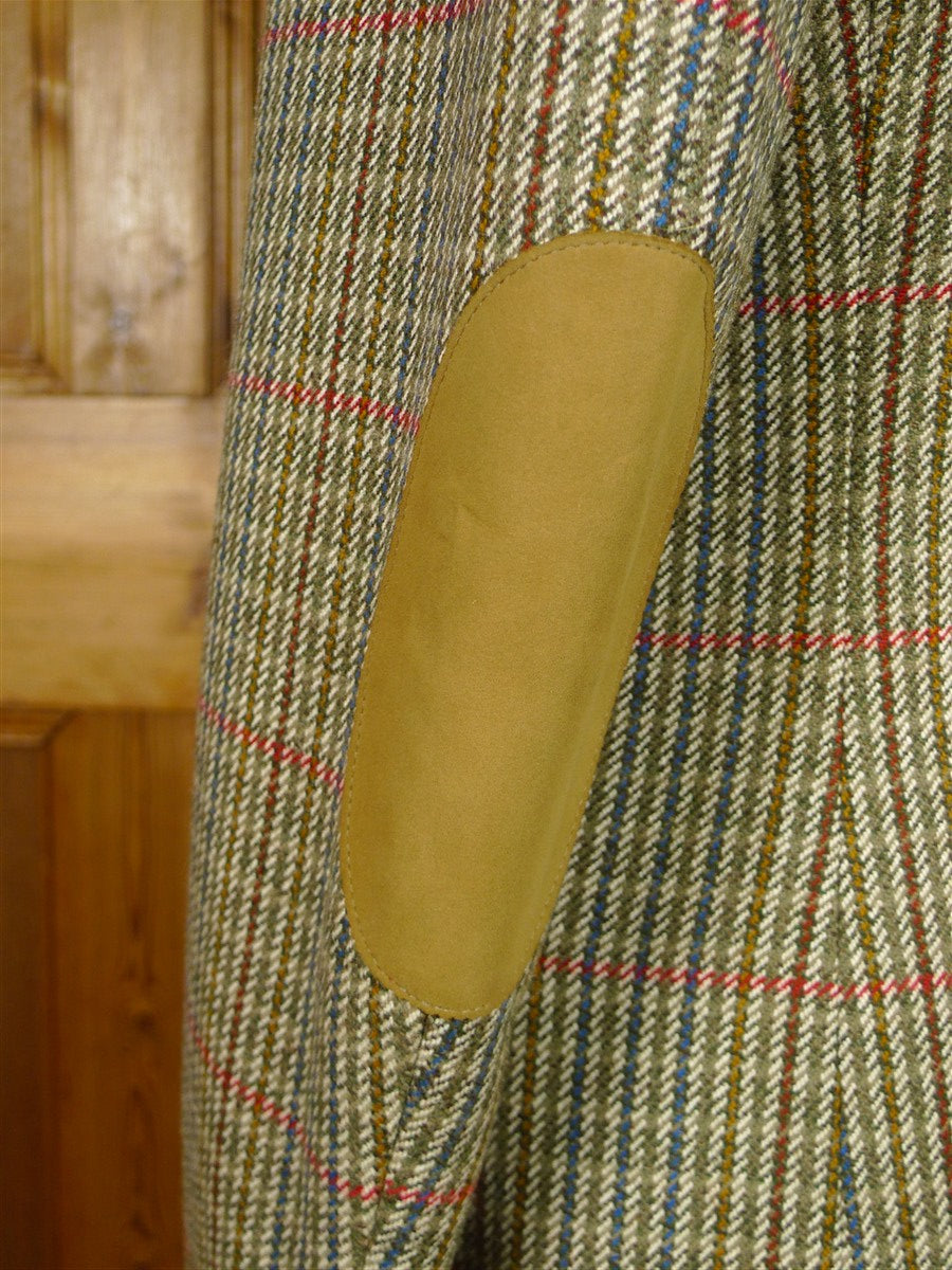 26/0245 immaculate daks signature brown gun check tweed sports jacket blazer w/ suede trims & ghillie collar 40 regular