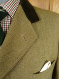 26/0243 fabulous vintage swaine adeney heavyweight green keepers tweed covert coat overcoat w/ velvet collar 43-44
