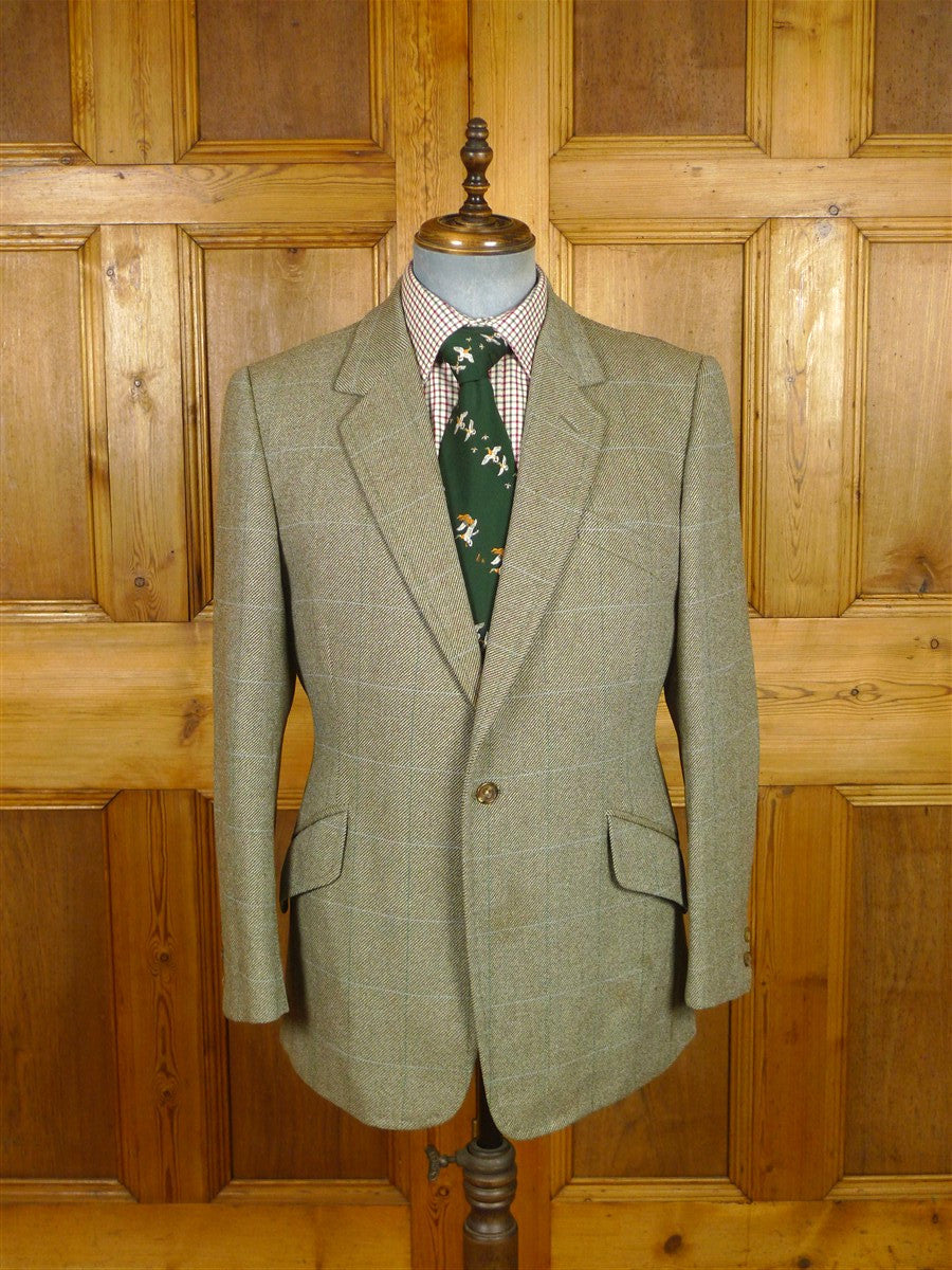 26/0250 vintage 1982 wells of mayfair savile row bespoke green wp check heavyweight tweed suit 40-41 regular