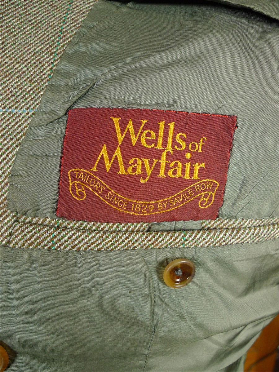26/0250 vintage 1982 wells of mayfair savile row bespoke green wp check heavyweight tweed suit 40-41 regular