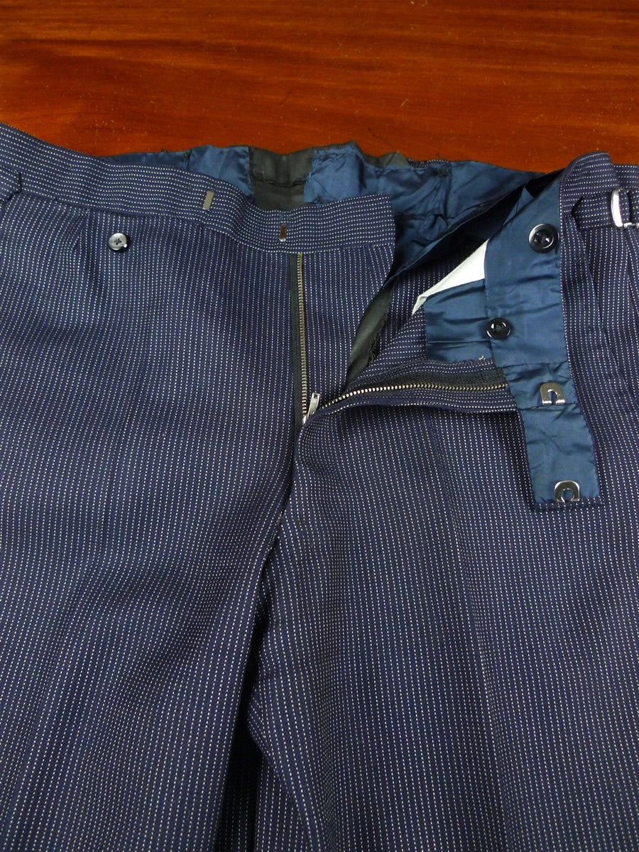 26/0249 fabulous 1987 wells of mayfair savile row bespoke immaculate navy blue pin-head stripe 3-piece worsted suit 39 regular