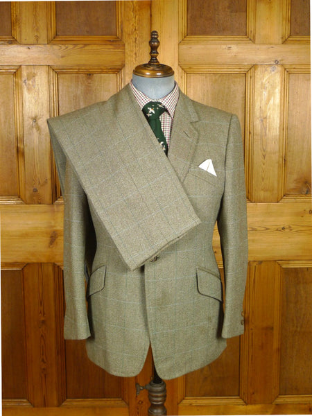 26/0250 vintage 1982 wells of mayfair savile row bespoke green wp check heavyweight tweed suit 40-41 regular