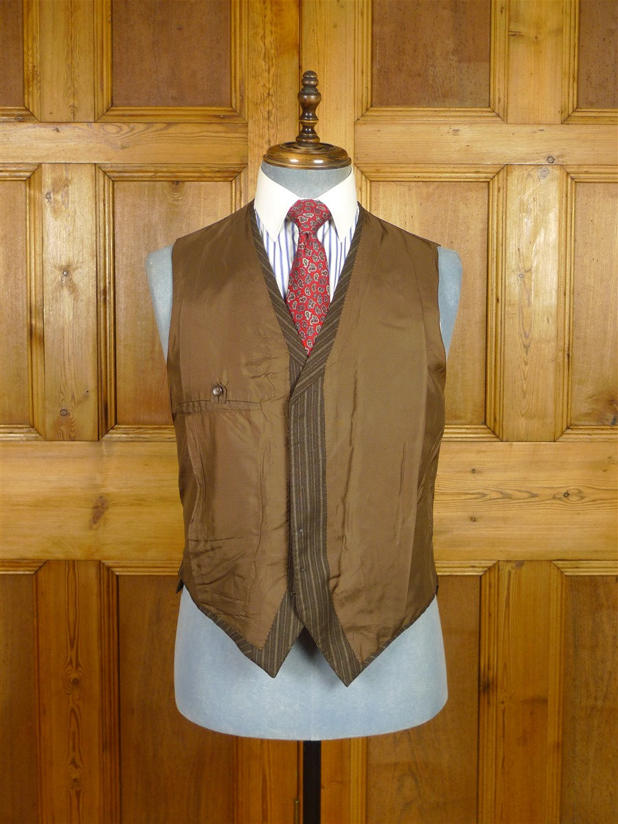 26/0251 wonderful 1979 vintage wells of mayfair savile row bespoke brown multi-stripe suit w/ paisley linings 39 regular