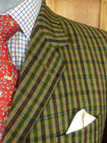 26/0255 exceptional vintage british green / brown gun check heavyweight cavalry twill country jacket w/ ghillie collar 38 short to regular
