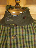 26/0255 exceptional vintage british green / brown gun check heavyweight cavalry twill country jacket w/ ghillie collar 38 short to regular