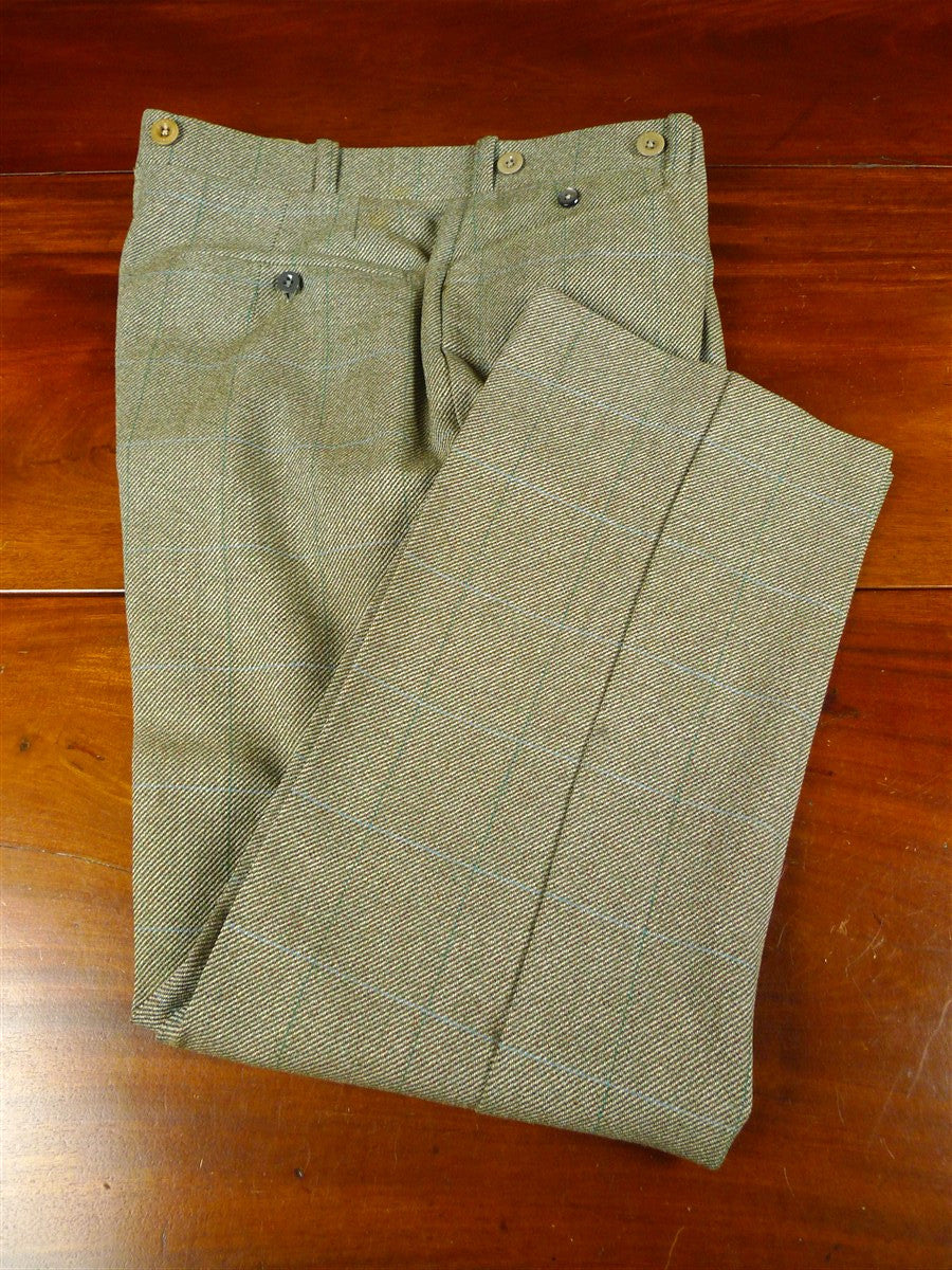 26/0258 heavyweight vintage savile row bespoke green wp check tweed trouser 33-37