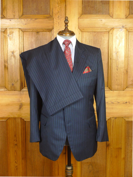 26/0263 immaculate 2010 italian bespoke navy / royal blue pin-stripe super 150s wool & silk suit 43 regular