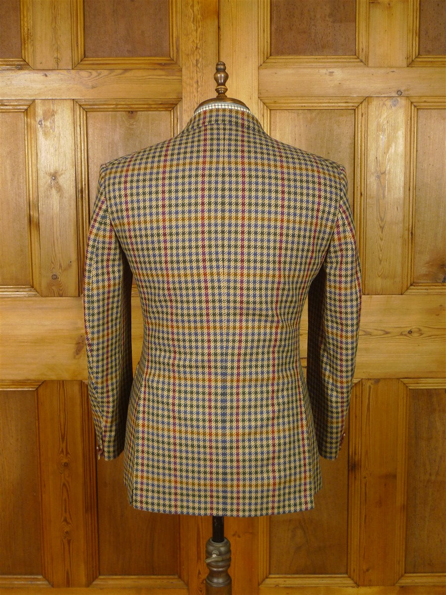 26/0268 vintage daks house check tweed sports jacket w/ dd leather buttons and suede trims 40 short to regular