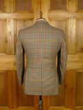 26/0268 vintage daks house check tweed sports jacket w/ dd leather buttons and suede trims 40 short to regular