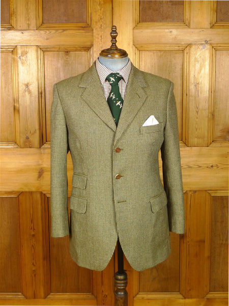 26/0269 immaculate vintage bespoke khaki green scottish tweed jacket w/ staghorn buttons 41-42 short to regular