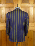 26/0284 wonderful vintage british navy blue / yellow stripe wool & cotton boating blazer 40 regular