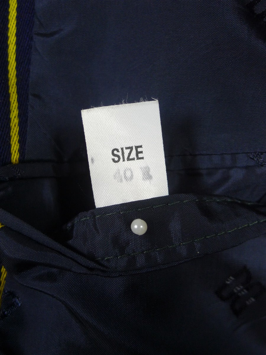 26/0284 wonderful vintage british navy blue / yellow stripe wool & cotton boating blazer 40 regular