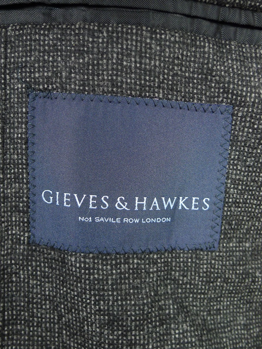 26/0288 immaculate 2009 gieves & hawkes savile row grey fine check wool blazer w/ horn buttons 44 regular