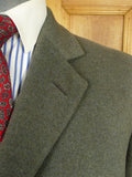 26/0298 superb vintage wells of mayfair savile row heavyweight lovat green melton wool overcoat w/ horn buttons 40