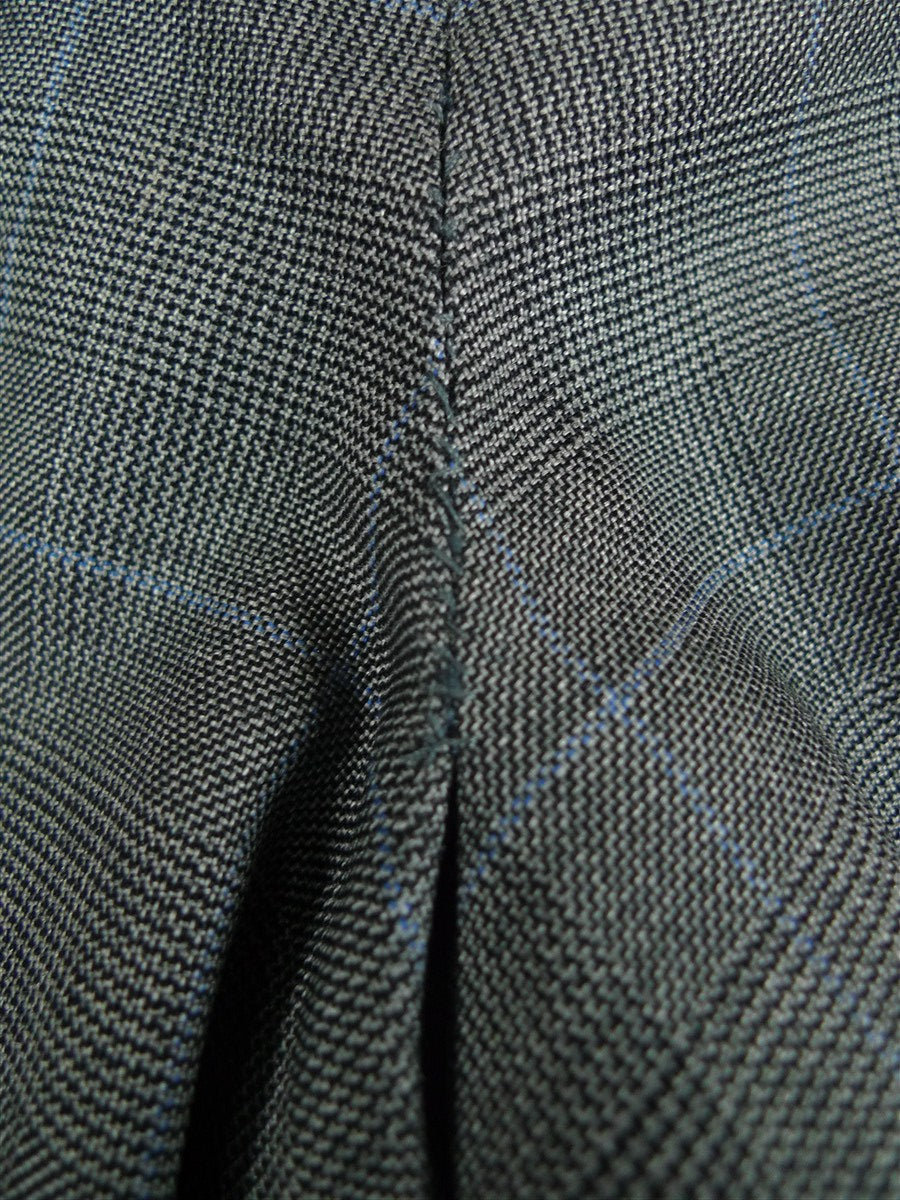 26/0300 vintage dege & skinner savile row bespoke grey / blue prince of wales check suit w/ 2 pair trs 44 long