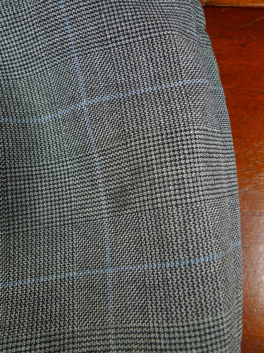 26/0300 vintage dege & skinner savile row bespoke grey / blue prince of wales check suit w/ 2 pair trs 44 long