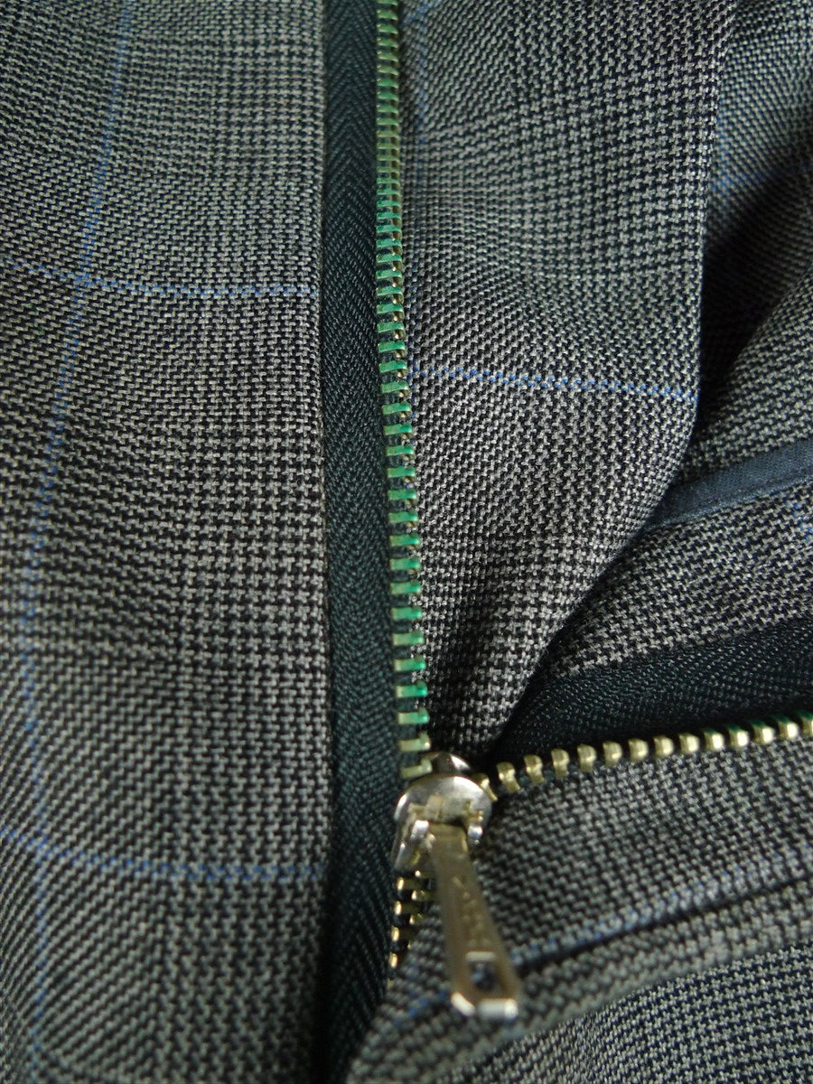 26/0300 vintage dege & skinner savile row bespoke grey / blue prince of wales check suit w/ 2 pair trs 44 long