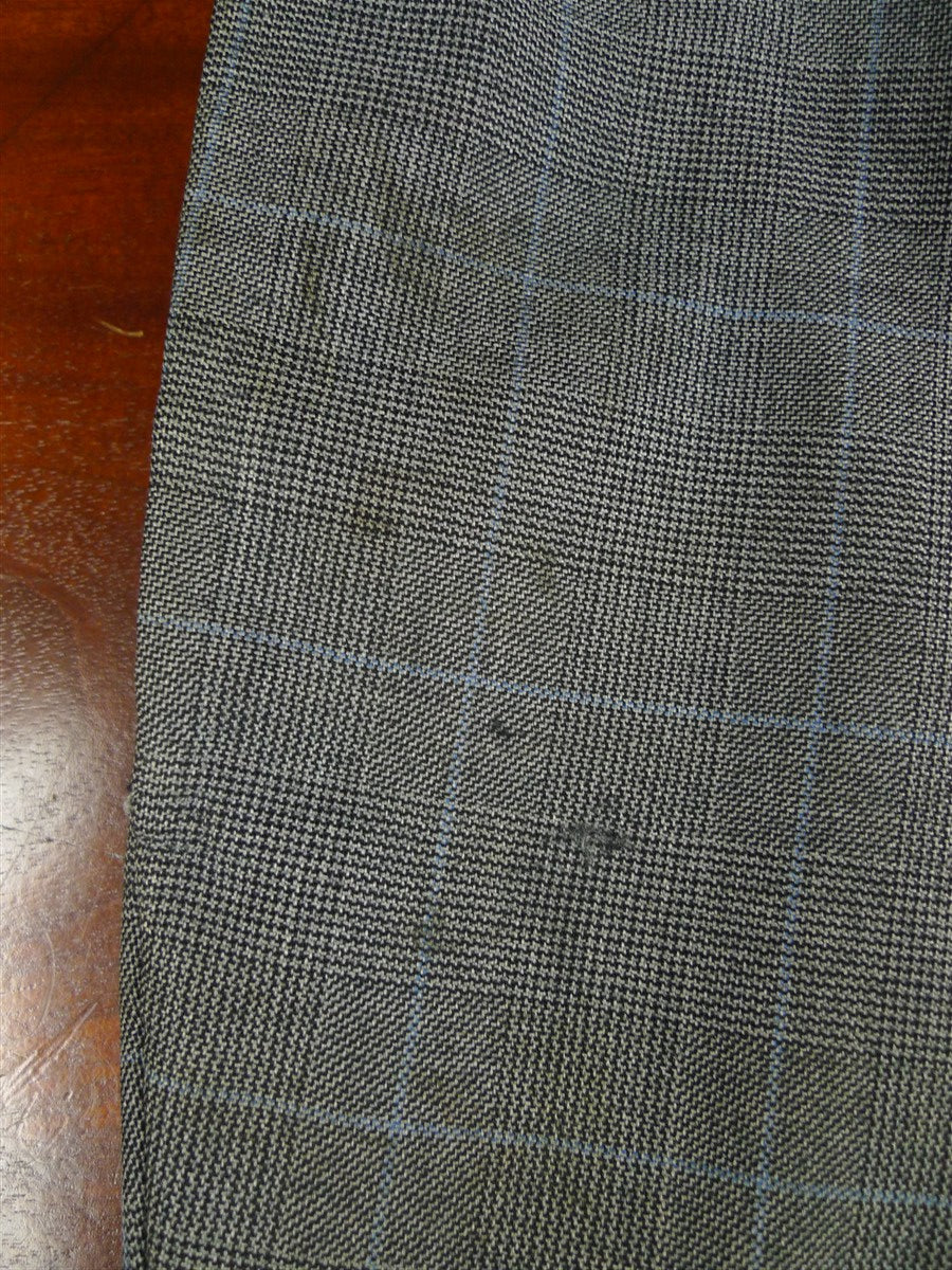 26/0300 vintage dege & skinner savile row bespoke grey / blue prince of wales check suit w/ 2 pair trs 44 long