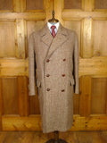 26/0318 fabulous genuine 1950s vintage very heavy brown d/b tweed coat overcoat w/ leather buttons 44-45