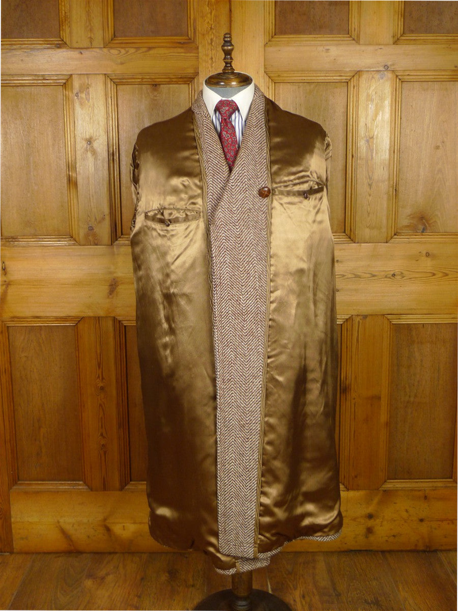 26/0318 fabulous genuine 1950s vintage very heavy brown d/b tweed coat overcoat w/ leather buttons 44-45
