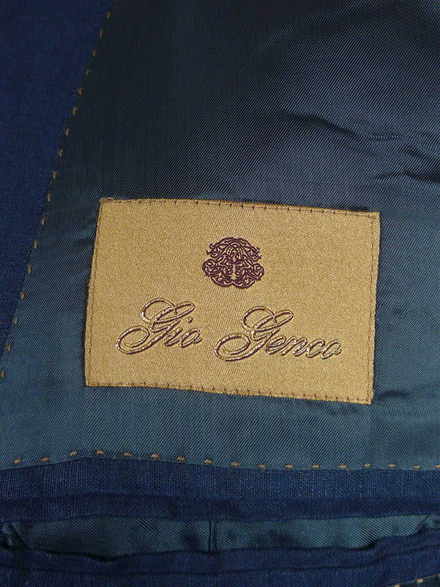 26/0351 immaculate 2014 gio genco mayfair italian bespoke blue linen 3-piece suit 42 short to regular