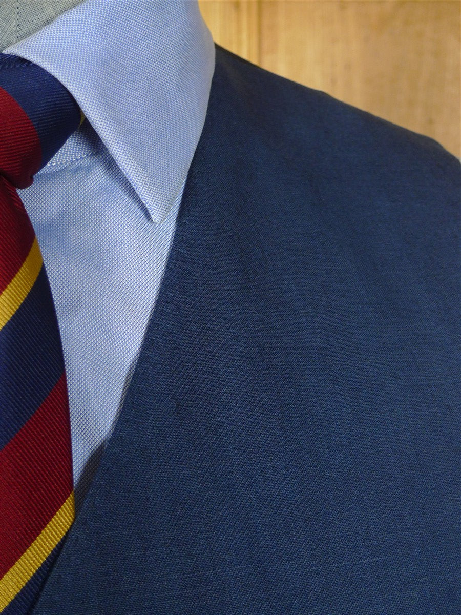 26/0351 immaculate 2014 gio genco mayfair italian bespoke blue linen 3-piece suit 42 short to regular