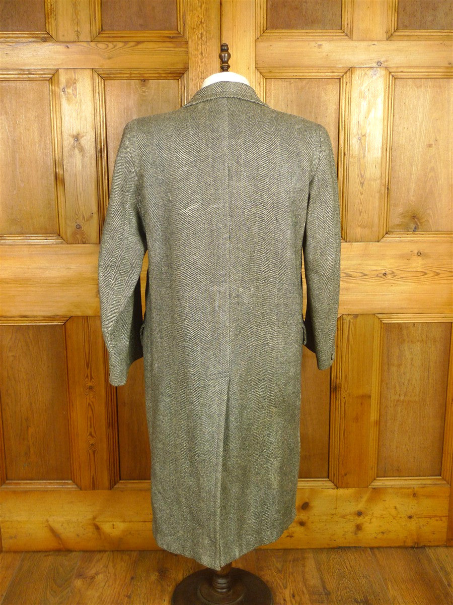 26/0398 genuine 1940s vintage heavyweight grey herringbone tweed full-length overcoat coat 41-42
