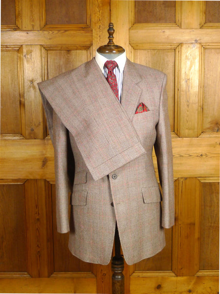 26/0401 fabulous vintage horace barton cheltenham brown / red prince of wales check worsted flannel suit 42 long