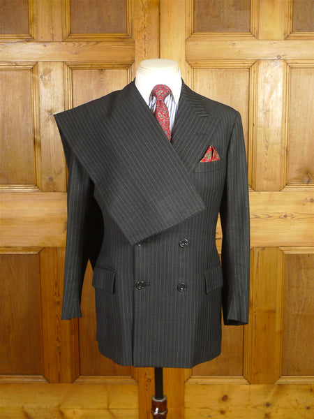 26/0387 vintage 1976 savile row bespoke grey pin-stripe d/b worsted suit 36 regular