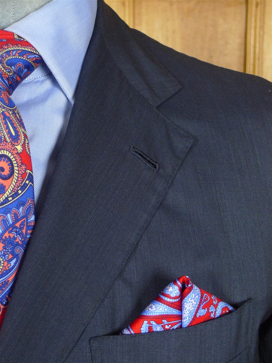 26/0389 lh napoli 2011 italian bespoke blue luxury wool suit w/ horn buttons 42-43 regular to long