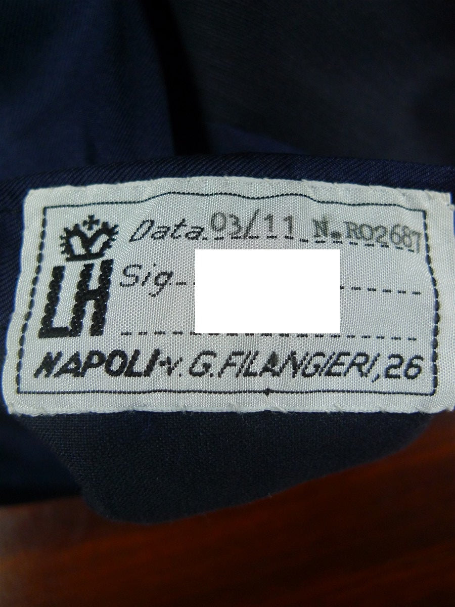 26/0389 lh napoli 2011 italian bespoke blue luxury wool suit w/ horn buttons 42-43 regular to long