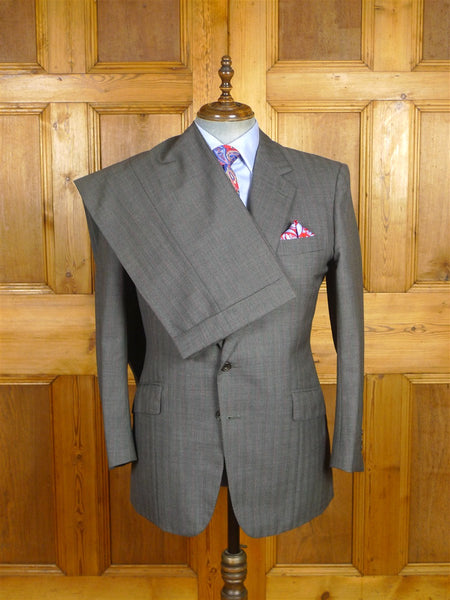 26/0385 near immaculate kilgour 2001 savile row bespoke grey / red pin-stripe worsted wool suit 41-42 short to regular