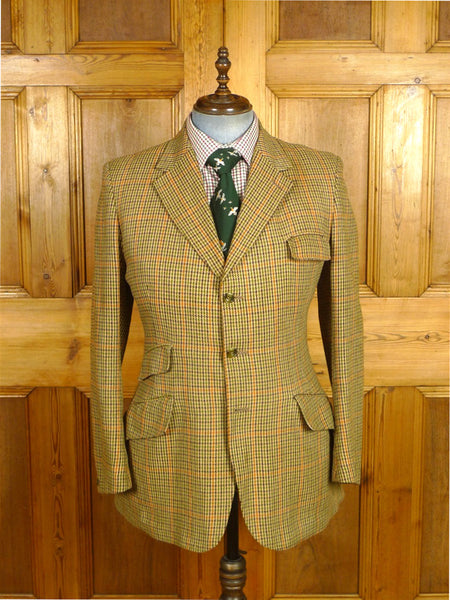 26/0425 wonderful vintage harry hall tweed gun check tweed hacking jacket w/ poacher pocket 39-40 regular