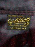 26/0423 wonderful 1967 vintage cyril castle savile row bespoke burgundy red silk dinner / smoking jacket 40 short