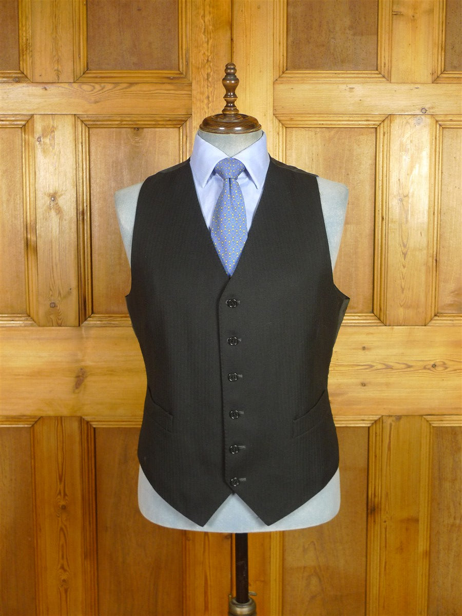 26/0464 immaculate magee masonic black herringbone waistcoat & 'cashmere stripe' morning trouser suit 44-45 regular