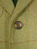 26/0465 immaculate vintage british green wp check tweed shooting vest waistcoat w/ suede facings 40-42