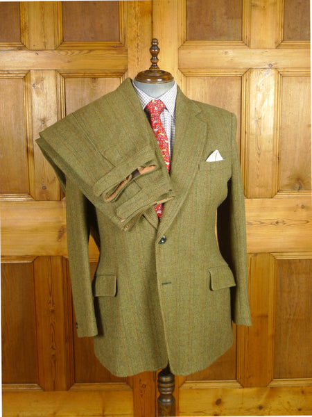 26/0487 vintage british heavyweight green derby tweed 3-piece shooting suit - jacket / 2 pair breeks - 42 regular to long