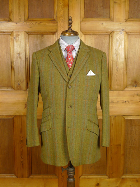 26/0483 vintage british heavyweight wp check tweed hacking jacket w/ ghillie collar & matching waistcoat 40 regular