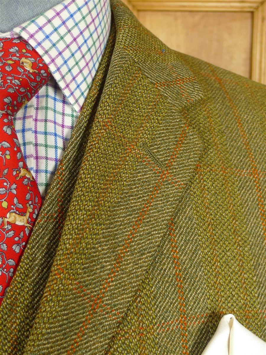 26/0483 vintage british heavyweight wp check tweed hacking jacket w/ ghillie collar & matching waistcoat 40 regular