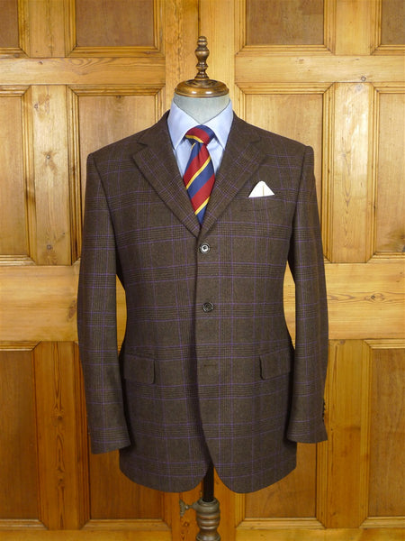 26/0485 immaculate hilditch & key jermyn st 100% lambswool brown / lilac check sports jacket blazer 40 regular